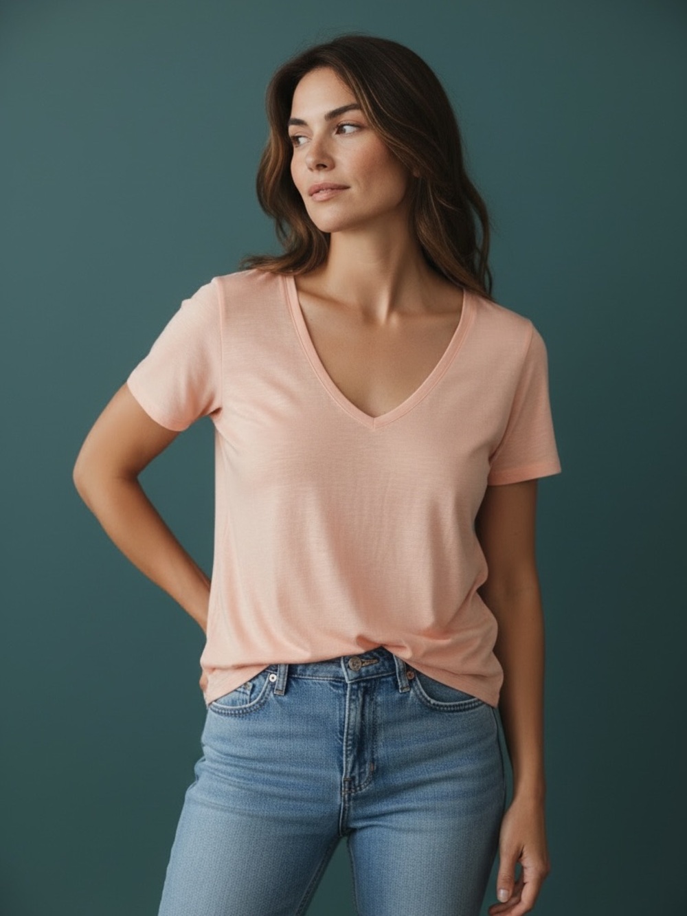 💲• 5/$20 •💲 Lilla P Peach V-Neck Short Sleeve Tee